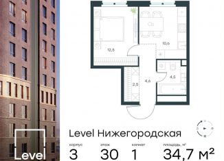 Продаю 1-комнатную квартиру, 34.7 м2, Москва, ЮВАО, жилой комплекс Левел Нижегородская, 1