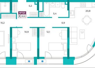 Продается трехкомнатная квартира, 80.8 м2, Симферополь, улица Воровского, 32, Киевский район