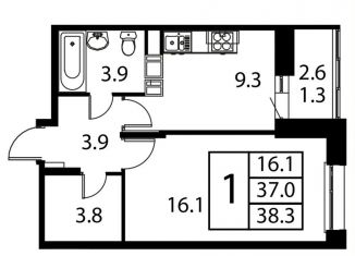 Продаю 1-комнатную квартиру, 38.3 м2, Домодедово