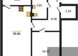 1-комнатная квартира на продажу, 55.9 м2, Воронеж