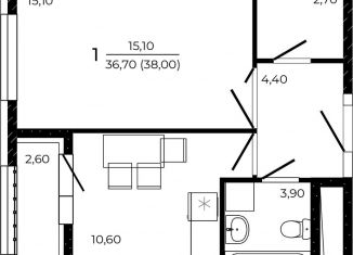 Продам однокомнатную квартиру, 38 м2, Ростов-на-Дону