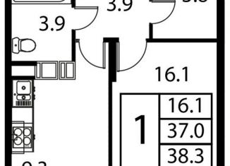 Продажа 1-комнатной квартиры, 38.3 м2, Московская область