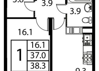 1-ком. квартира на продажу, 38.3 м2, Московская область