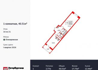Продается 1-комнатная квартира, 40.5 м2, Санкт-Петербург, Невский район