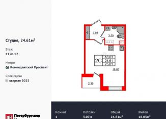 Продам квартиру студию, 24.6 м2, Санкт-Петербург, метро Озерки