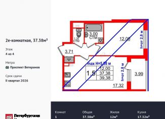 Продается 1-ком. квартира, 37.4 м2, посёлок Стрельна