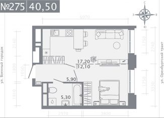 Продаю 1-комнатную квартиру, 40.5 м2, Казань, улица Шишкина, 3