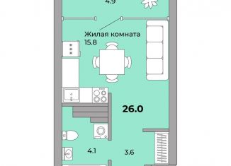 Продам квартиру студию, 26 м2, Екатеринбург, метро Проспект Космонавтов, Донбасская улица, 21