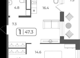 1-ком. квартира на продажу, 47.3 м2, Тюменская область, Дамбовская улица, 27к1