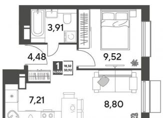 Продам 1-ком. квартиру, 33.9 м2, Пушкино