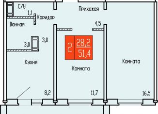 2-ком. квартира на продажу, 51.4 м2, Курган, улица Карбышева, 52к1, район Рябково