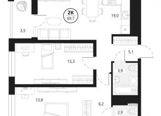 Продаю 2-ком. квартиру, 69.7 м2, Тюмень, Центральный округ, улица Разведчика Кузнецова, 16