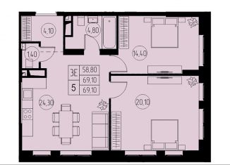 Продам 3-комнатную квартиру, 69.1 м2, Московская область