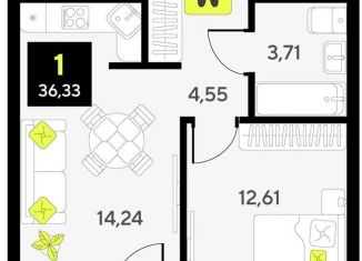 Продается однокомнатная квартира, 36.3 м2, Тюмень, Калининский округ