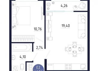 1-ком. квартира на продажу, 41.3 м2, Тула