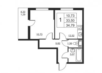 Продается 1-комнатная квартира, 34.8 м2, Ленинградская область