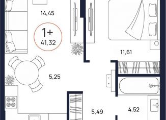 1-комнатная квартира на продажу, 41.3 м2, Тюмень, Ленинский округ