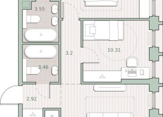 2-ком. квартира на продажу, 60.8 м2, Москва, метро Молодёжная