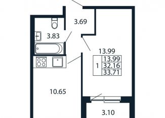 Продается 1-комнатная квартира, 35.3 м2, городской посёлок Новоселье