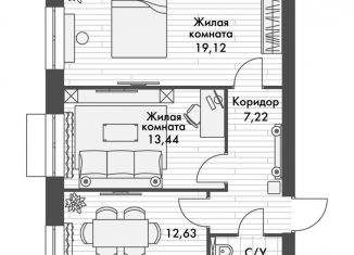 2-ком. квартира на продажу, 56.1 м2, Татарстан