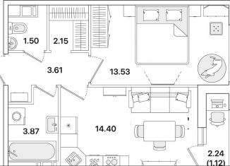 Продается 1-ком. квартира, 40.2 м2, Санкт-Петербург, муниципальный округ Полюстрово