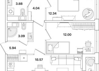 Продается 2-ком. квартира, 61 м2, Санкт-Петербург, метро Академическая