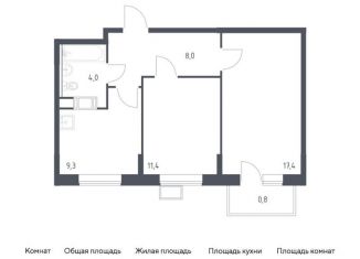 2-комнатная квартира на продажу, 50.9 м2, деревня Середнево, жилой комплекс Цветочные Поляны Экопарк, к2