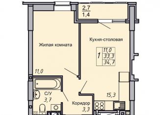 Продам 1-ком. квартиру, 34.7 м2, Волгоград