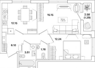 Продажа двухкомнатной квартиры, 52.6 м2, Санкт-Петербург, метро Академическая