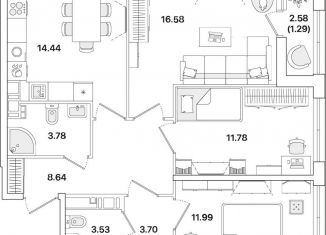 Продам трехкомнатную квартиру, 75.7 м2, Санкт-Петербург, метро Гражданский проспект