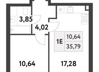 Однокомнатная квартира на продажу, 35.8 м2, посёлок Газопровод, 6-я улица Лесные Поляны