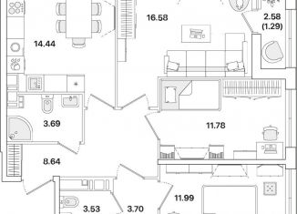 Продам 3-ком. квартиру, 75.6 м2, Санкт-Петербург