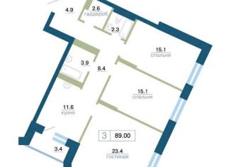 Продается 3-комнатная квартира, 89 м2, Красноярский край, улица Профсоюзов, 2