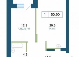 Однокомнатная квартира на продажу, 50.9 м2, Красноярский край, улица Профсоюзов, 1