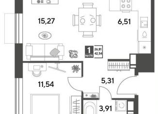 Продается 1-ком. квартира, 42.5 м2, Пушкино