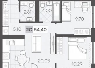 Продажа 2-комнатной квартиры, 54.4 м2, Тюмень, Калининский округ