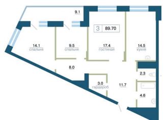 Продается 3-ком. квартира, 91.4 м2, Красноярск, улица Профсоюзов, 2