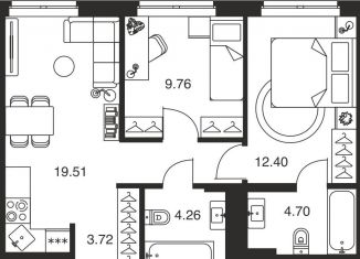 Продам 2-комнатную квартиру, 54.4 м2, 