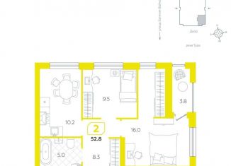 Продажа 2-комнатной квартиры, 52.8 м2, Тюмень, Центральный округ, улица Евгения Войнова, 3