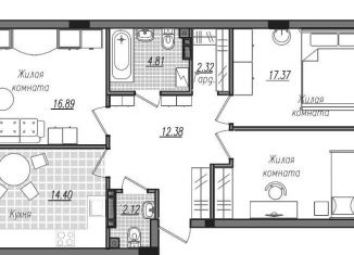 Продается трехкомнатная квартира, 90.7 м2, Смоленск