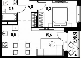 Продажа 2-комнатной квартиры, 42.1 м2, деревня Кондратово