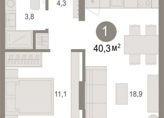 Продам 1-комнатную квартиру, 40.3 м2, Тюмень, Калининский округ