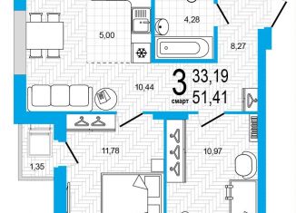 Продаю трехкомнатную квартиру, 51.4 м2, Уфа, Дёмский район