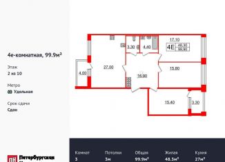 Трехкомнатная квартира на продажу, 99.9 м2, Санкт-Петербург, Выборгский район