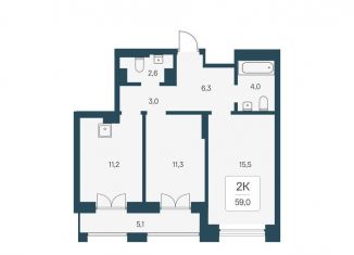 Продается 2-комнатная квартира, 59 м2, Новосибирск, метро Маршала Покрышкина, улица Брестская Горка