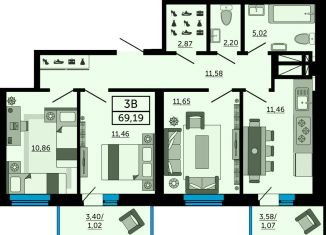 Продажа 3-комнатной квартиры, 69.2 м2, Ростовская область