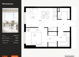 Продажа 1-комнатной квартиры, 36.8 м2, Москва, ЮАО, жилой комплекс Москворечье, 1.3