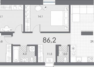 Продажа трехкомнатной квартиры, 86.2 м2, Тюмень