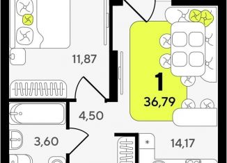 Однокомнатная квартира на продажу, 36.8 м2, Тюмень, Центральный округ