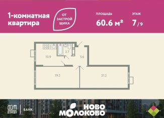 Продаю 2-ком. квартиру, 60.6 м2, Московская область, жилой комплекс Ново-Молоково, 13